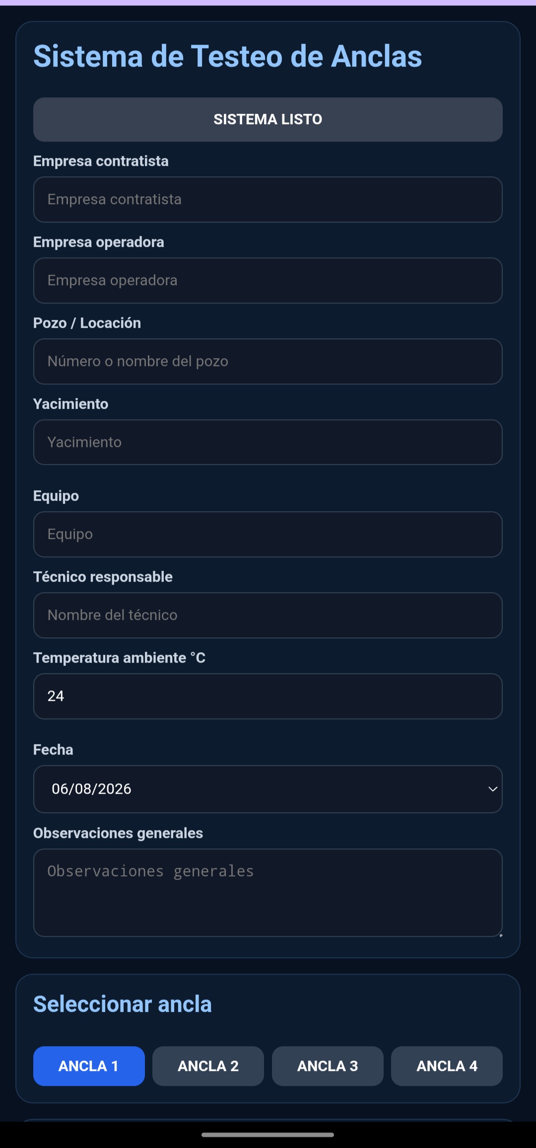 Sistema de testeo de anclas